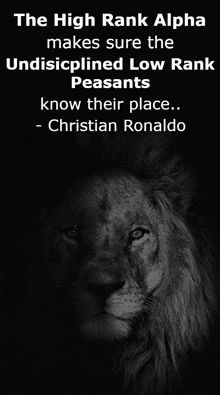 a black and white photo of a lion with a quote by christian ronaldo