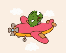 a cartoon drawing of a cactus flying in a plane