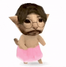 a cartoon character with glasses and a beard is wearing a pink skirt .