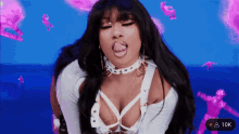 a woman with her tongue sticking out and a 10k watermark on the bottom right