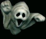 a ghost with its mouth open is flying in the dark