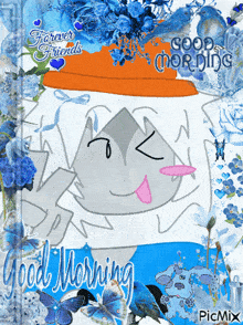 a picture of a cartoon character with the words good morning written on it