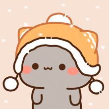 a cartoon drawing of a cat wearing a hat with snow on it