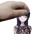 a hand is petting a girl 's head in a pixel art style .