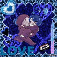 a picture of a couple hugging with the word love in the bottom right corner