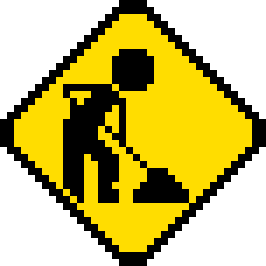 Image of a road sign where a stick man is shoveling a pile. This represents work being done.