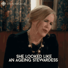 She Looked Like An Ageing Stewardess From A Latvian Airline Moira Rose GIF - She Looked Like An Ageing Stewardess From A Latvian Airline Moira Rose Catherine Ohara GIFs