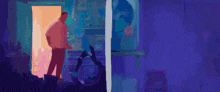 a man and a girl are standing in an open doorway in a room