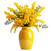 a yellow vase filled with lots of yellow flowers