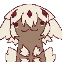 a pixel art drawing of a rabbit with white hair and red eyes