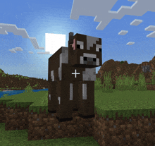 a cow in a minecraft game with a cross on its neck