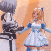 two anime girls are standing next to each other and one has a microphone on her head