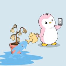 Watering The Flowers Pudgy Penguins GIF