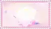 a pink and purple background with a white circle in the middle