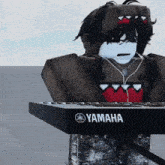 a person playing a yamaha keyboard with headphones