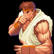 a pixel art drawing of a man with a karate uniform