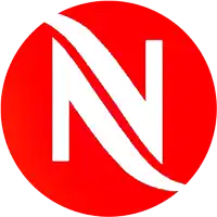 a red circle with a white letter n on it