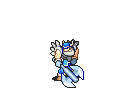 a pixel art drawing of a man holding a sword and a bottle .