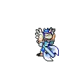 a pixel art drawing of a man holding a sword and a bottle .