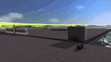 a computer generated image of a dock with a few boats in the water