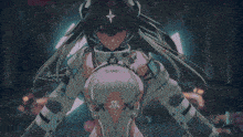 a blurred image of a female anime character with a star on her head