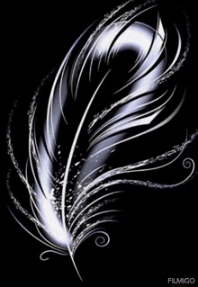 a black background with a white feather and the word filmigo on the bottom