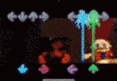 a pixel art of a clown flying through the air with the word falcon written above him .