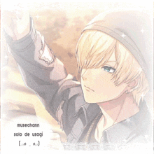 a drawing of a boy with the words musechann solo de usagi on the bottom