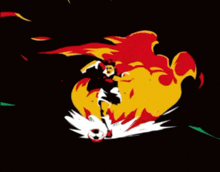 a cartoon of a man kicking a soccer ball with a bull in the background