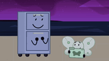 a cartoon drawing of a filing cabinet and a butterfly holding a file