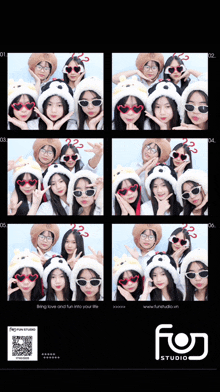 a group of young girls wearing hats and sunglasses pose for a photo