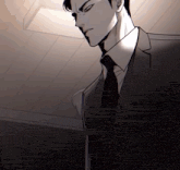 a man in a suit and tie is standing in the dark