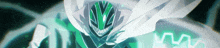 a cartoon character with a green and white mask