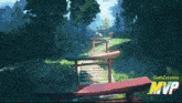 a cartoon of a person jumping over a fence with the word mvp in the background
