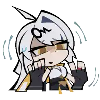a cartoon drawing of a girl with white hair and a letter o on her forehead