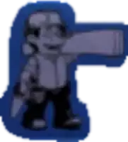 a pixel art of a man holding a gun and a knife .