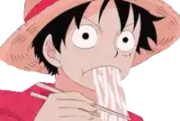 monkey d luffy is eating noodles with chopsticks