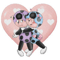 two ladybugs are hugging in front of a heart