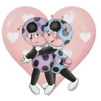 two ladybugs are hugging in front of a heart