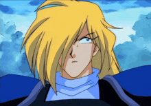 a cartoon character with blonde hair and a blue shirt
