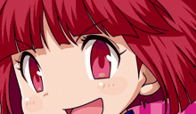 a close up of a red haired anime girl 's face