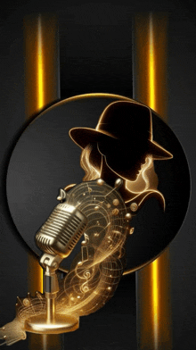 a silhouette of a woman singing into a microphone with music notes coming out of it