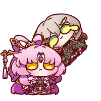 a cartoon drawing of a girl with purple hair and a purple flower on her head