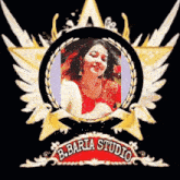 a logo for b.baria studio with a picture of a woman in a circle