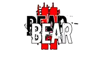 a white background with red and black letters that say bear