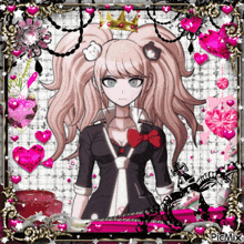 a picture of a girl with a crown on her head surrounded by hearts