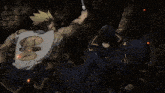 a man with a crown on his head is fighting another man with a sword .