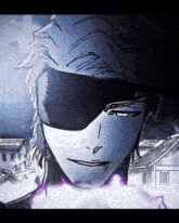 a drawing of a man wearing a mask with a purple lightning bolt behind him
