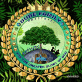 a logo for dude family musicians with a tree in the middle