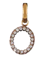 a gold ring with a circle surrounded by diamonds on a white background